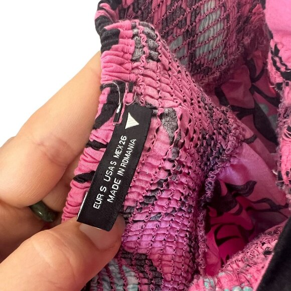 Zara Pink Black Floral Poplin Spaghetti Strap Midi Dress Small - Picture 7 of 9